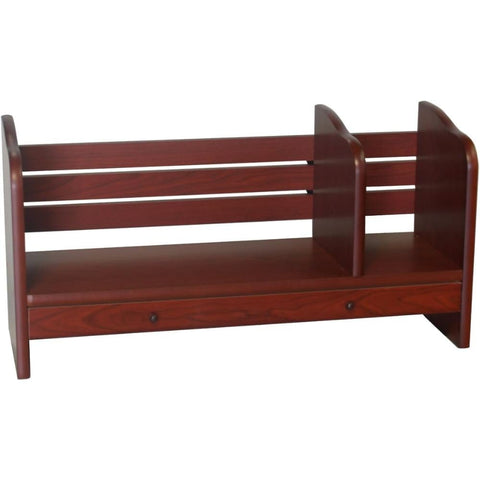 Oakestry Renaissance Adjustable Desktop Book Rack with Drawer Expandable Wooden Bookshelf Organizer for Desk, Office & Home, Space-Saving Storage for Books, Files & Accessories, Reddish Walnut