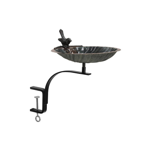 Oakestry Scallop Shell Rail Mount Bracket Birdbath Antique Brass Plated Balcony Deck Fence Wildlife Water Accent