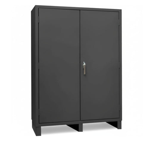 Oakestry 60 x 24 x 84 Heavy Duty Steel Storage Cabinet 14 Gauge Flush Doors with Louvered Panel Locking Handle Gray