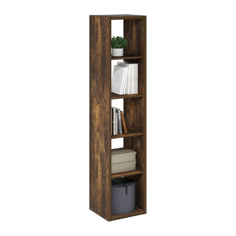 Oakestry Cubicle Open Back Decorative Vertical Cube Storage Organizer 5 Cube Wooden Shelving Unit Freestanding Display Shelf Modern Home Office Furniture (Amber Pine)