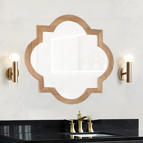 Oakestry Wood Framed Designer Mirror Wall Mounted Decorative Vanity Mirror Modern Elegant Design for Bathroom Bedroom Living Room Durable Wooden Frame Clear Reflection Easy Installation