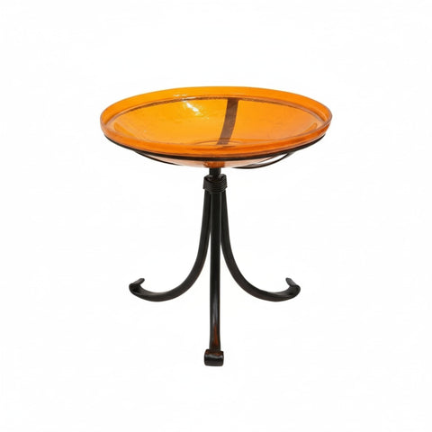 Oakestry 14" Crackle Glass Birdbath with Tripod Stand, Decorative Blown Glass Bird Bath, Freestanding Outdoor Birdbath for Garden, Patio & Deck