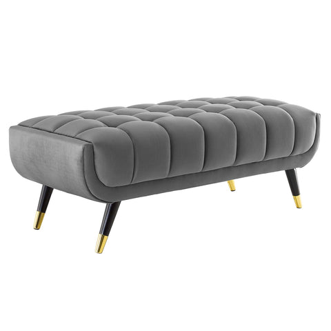 Oakestry Adept 47.5" Performance Velvet Bench, Mid-Century Modern Upholstered Accent Bench with Birchwood Frame, Gray