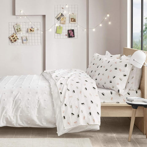 4-Piece Cozy Soft Cotton Flannel Print Animals Stars Sheet Hedgehog Pattern Set Cute Warm Luxury Soft & Breathable, Queen, Pink/Grey Hedgehogs