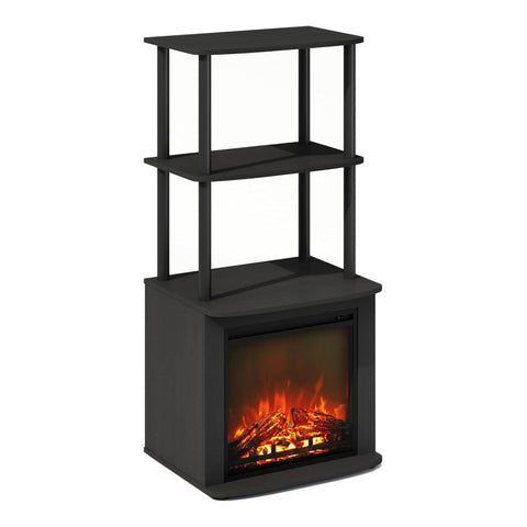 Oakestry Turn Tube Two Tier Tall Side Table Electric Fireplace Insert Decorative Display Rack Americano Black Living Room Bedroom Office Modern