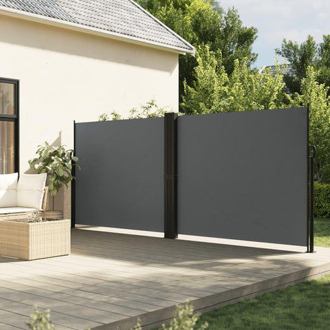 Oakestry Premium Retractable Anthracite Side Awning Outdoor Privacy Screen for Patio Balcony Garden PU Coated Polyester with Steel Aluminum Frame