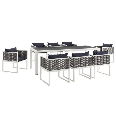 Oakestry Stance 9 Piece Outdoor Patio Aluminum Dining Set, White Navy