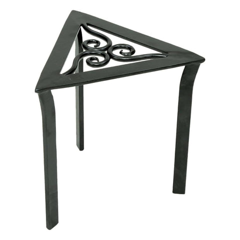Oakestry Triangular Trivet Wrought Iron Plant Stand 12 Inch Height Graphite Metal Pot Riser for Indoor Outdoor Garden Patio Balcony Decor Compact Raised Base Modern Accent Use