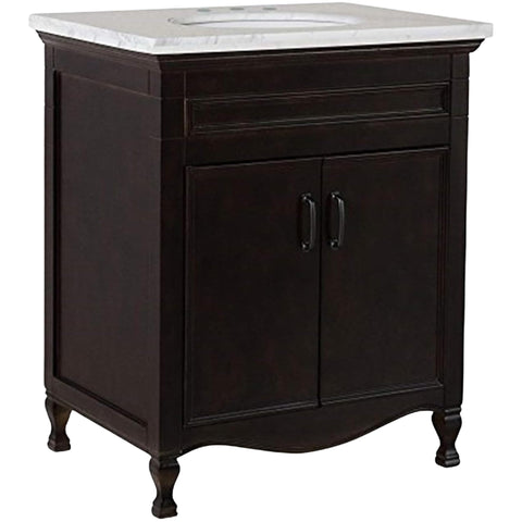 Oakestry 30" Single Sink Bathroom Vanity with Jazz White Marble Top, Sable Walnut Finish, Oval Undermount Ceramic Sink, Freestanding Cabinet