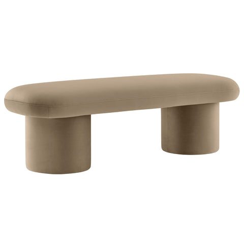 Oakestry Orla Performance Velvet Bench, Taupe Modern Upholstered Accent Bench with Cylindrical Legs for Bedroom, Entryway & Living Room