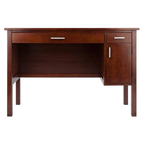 Oakestry Emmett Writing Desk with Side Cabinet and Dual Drawers, 44" Walnut Home Office Desk for Small Spaces, Contemporary and Transitional Design