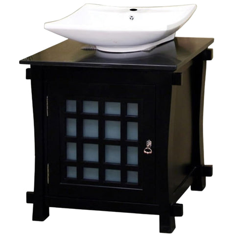 Oakestry 30" Single Sink Bathroom Vanity with Black Galaxy Marble Top, Solid Birch Wood Cabinet, Vessel Ceramic Sink, Freestanding, Black Finish