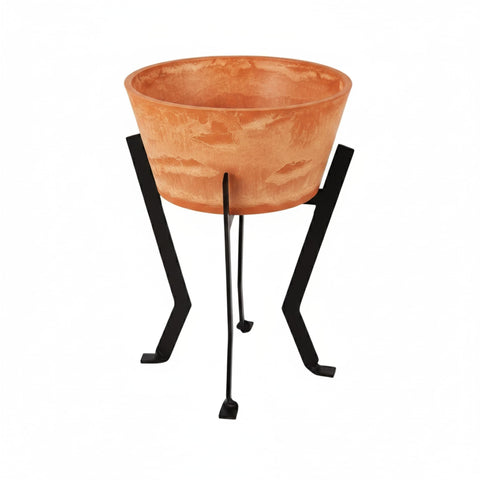 Oakestry Denise II Planter with Stand, Terra Cotta Finish Pot & Black Wrought Iron Base, Indoor Outdoor Decorative Plant Stand