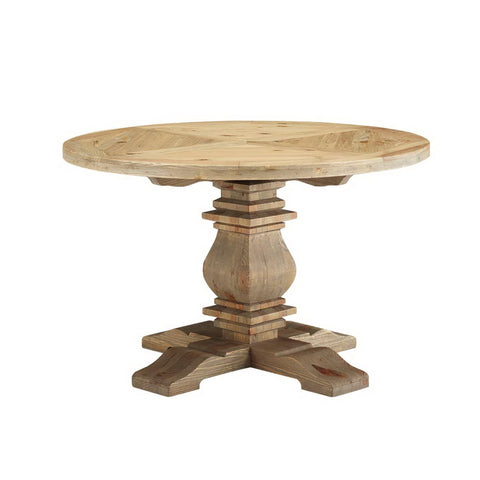 Oakestry Column 47" Round Pine Wood Dining Table