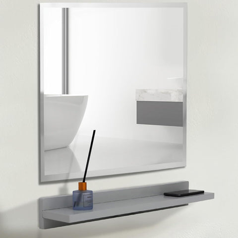 Oakestry 23 Inch Frameless Mirror with Wireless Charging Shelf Wall Mounted Vanity Mirror Modern Design Built in Qi Charging Station Storage Shelf Bathroom Bedroom Durable Easy Installation