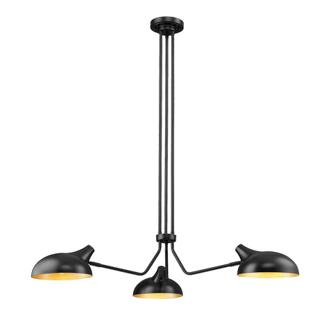 Oakestry 3 Light Chandelier Matte Black Steel Matte Black Outer Gold Inner Modern, mid-Century, Eclectic, Linear, Industrial, Art Deco Ceiling Lighting Fixture for Bedroom Dining Room Dinette Foyer