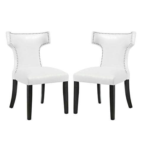 Oakestry Curve Dining Chair Vinyl Set of 2 Modern Upholstered Dining Chairs Curved Backrest Cushioned Seat Faux Leather Solid Wood Legs Kitchen Dining Room Seating Furniture