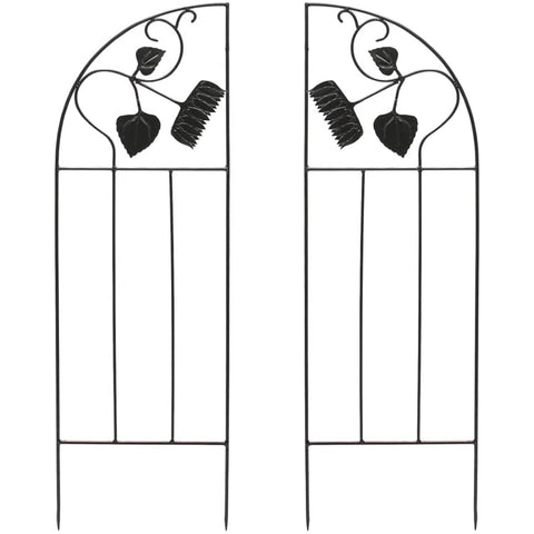 Sunflower Wrought Iron Trellis Side Panels, 58" H x 18¼" W Decorative Climbing Plant Support, Black Powder Coated, Pair