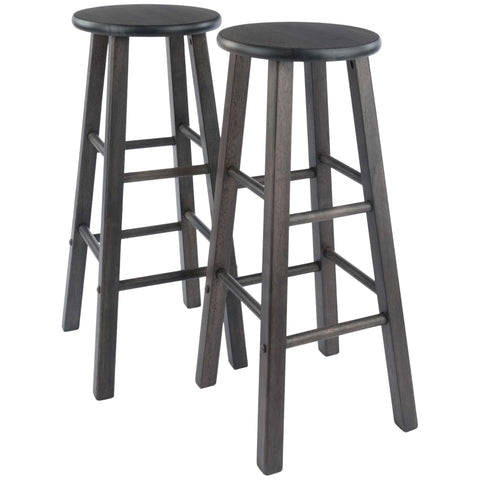 Oakestry Element 2-Piece 29" Bar Stool Set in Oyster Gray, Solid Wood Round Seat Stools with Crossbar Footrests, Durable Counter Seating for Kitchen or Home Bar