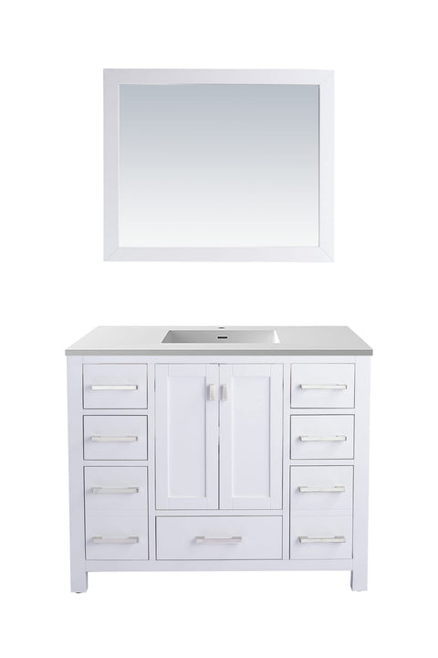 Oakestry Wilson Bathroom Vanity with Solid Surface Countertop & Integrated Sink, Solid Oak Wood Cabinet, Soft Close Doors & Drawers, 4 Outlets, White, Pre-Assembled