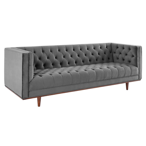 Oakestry Luxury Inspired Elation Tufted Performance Velvet Sofa Comfortable Indoor Sofa for Living Room Apartment Lounge Reception Area Premium Everyday Styling
