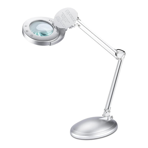 Oakestry LED Magnifier Lamp 22 Inch Silver Clamp Lighted Magnifying Desk Lamp Home Office Craft Sewing Reading Workbench