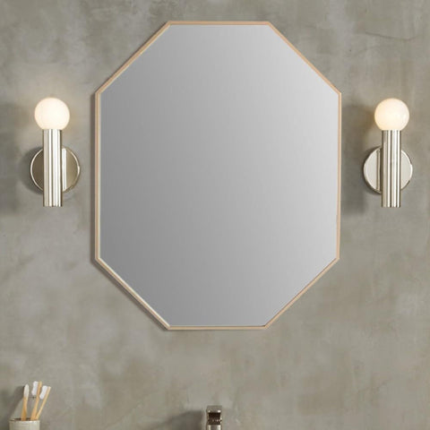 Oakestry Octagon Metal Frame Mirror Brushed Gold Finish Wall Mounted Decorative Vanity Mirror Modern Geometric Design for Bathroom Bedroom Living Room Durable Rust Resistant Easy Installation