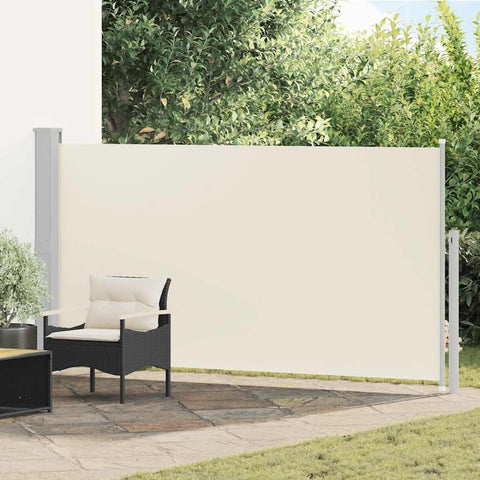 Oakestry Premium Gray and Cream Retractable Patio Terrace Side Awning Outdoor Privacy Screen UV Resistant Polyester Fabric with Steel Stand Easy Install for Garden Balcony