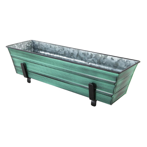 Oakestry Small Green Flower Planter with Brackets for Two by Four Railings Outdoor Mount Container Balcony Deck Garden Display for Blooms Herbs Greenery Home Accent