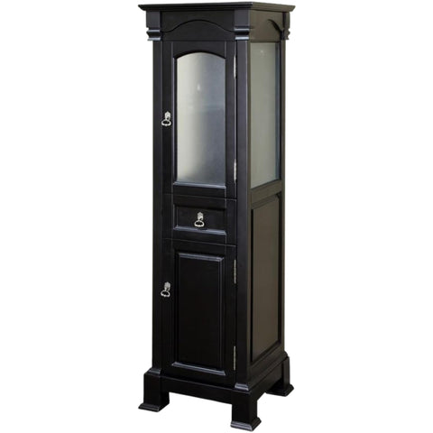 Oakestry 65" Freestanding Linen Cabinet in Espresso, Solid Birch Wood Storage Tower with Glass Door, Ball Bearing Glides & Antique Brass Hardware