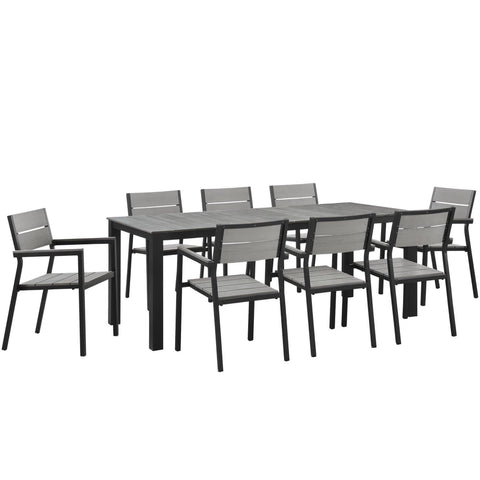 Oakestry Maine 9 Piece Outdoor Patio Dining Set with Aluminum Frame and Synthetic Wood Slat Design