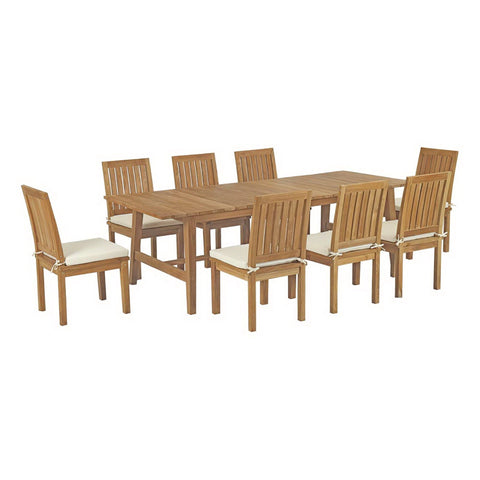 Oakestry Marina 9 Piece Outdoor Patio Teak Dining Set with Dorset Table and Side Chairs
