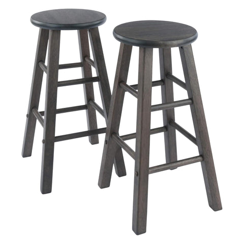 Oakestry Element 2-Piece 24" Counter Stool Set, Black – Solid Wood Round Seat Stools with Crossbar Footrests for Kitchen, Breakfast Nook, or Den