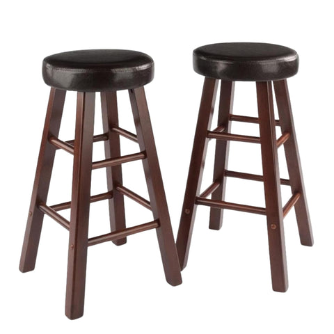 Oakestry Maria 2-Piece 25.5" Counter Stool Set, Espresso & Walnut – Solid Wood Frame with Cushioned Faux Leather Seats for Kitchen, Desk, or Home Bar