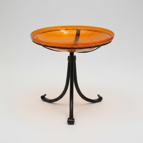 Oakestry 14" Mandarin Orange Crackle Glass Birdbath with Wrought Iron Tripod Stand, Outdoor Bird Bath for Garden, Patio, Deck, Yard