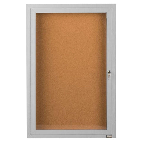 Aarco Products 36Inchx24Inch 1-Door Indoor Shatter Resistant Enclosed Bulletin Board with Natural Cork Aluminum Frame with Lock