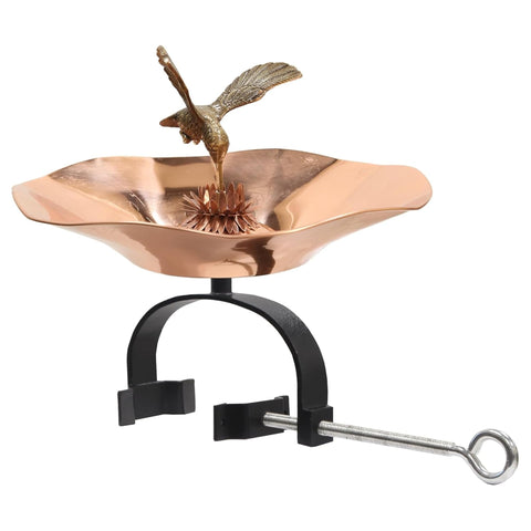 Oakestry Hummingbird Birdbath with Over Railing Bracket Decorative Outdoor Garden Water Bowl Nature Inspired Design Durable Build Balcony Patio Accent Weather Resistant Long Lasting