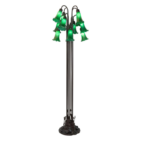Oakestry 63 Inch High Green Tiffany Pond Lily 12 LT Floor Lamp Elegant Floor Lamp Stained Glass Lighting Decorative Home Living Room Bedroom Office Vintage Style Durable Build Ambient Light