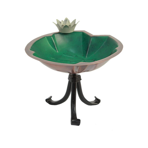 Oakestry Lilypad Tripod Stand Birdbath Antique Copper Plated Colored Patina Finish Outdoor Garden Decorative Wildlife Water Bowl Yard Lawn Patio