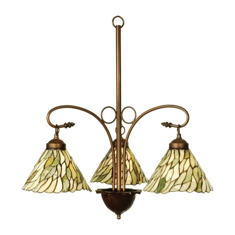 Oakestry 24 Inch Willow Jadestone 3 Light Chandelier Stained Glass Ceiling Fixture Nature Inspired Hanging Lamp Vintage Artistic Lighting for Dining Room Living Room Décor
