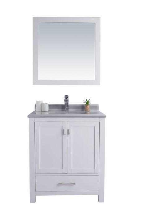 Oakestry Wilson Bathroom Vanity with White Stripes Marble Countertop, Undermount Ceramic Sink, Solid Oak Wood Cabinet, Soft-Close Doors, 4 Outlets, White