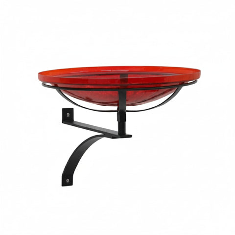 Oakestry 14" Crackle Glass Birdbath with Wall Mount Bracket, Decorative Blown Glass Bird Bath, Outdoor Mounted Birdbath for Porch, Deck, Fence & Garden