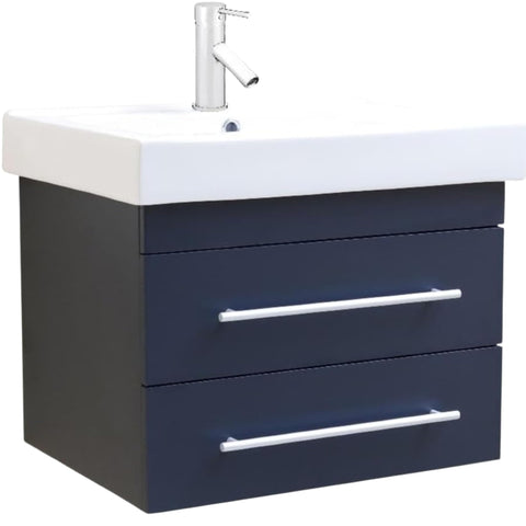 Oakestry 24.25" Wall Mount Bathroom Vanity with Integrated Ceramic Sink, Solid Birch Wood Cabinet, Dark Gray Finish, Modern Floating Design