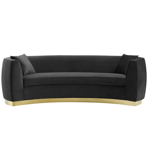 Oakestry Luxury Inspired Resolute Curved Performance Velvet Sofa - Black Comfortable Indoor Sofa for Living Room Apartment Lounge Reception Area Premium Everyday Styling