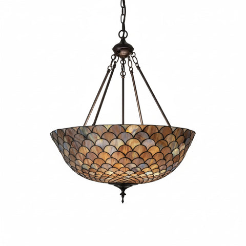 Oakestry Tiffany 230828 Mica Three Light Pendant from Fishscale Collection Dark Finish 2400 inches Mahogany Bronze Tiffany Style Lighting Fixture Stained Glass Decorative Ind