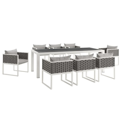 Oakestry Stance 9 Piece Outdoor Patio Aluminum Dining Set, White Gray
