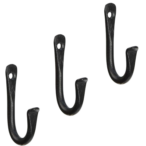 Oakestry 3-Inch J-Hook 3-Pack – Matte Wrought Iron & Stainless Steel Wall Hooks for Tools, Towels, Keys & Indoor/Outdoor Hanging