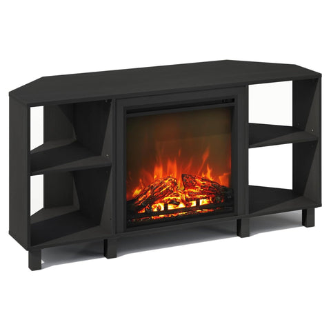 Oakestry Corner Electric Fireplace TV Stand with Open Shelves No Heat Decorative Media Console Living Room Storage Furniture Americano Modern Design