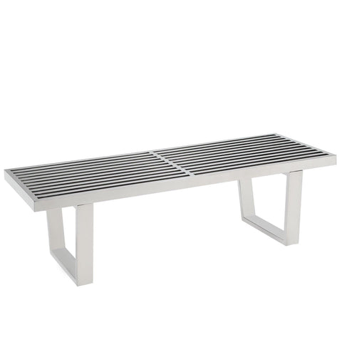 Oakestry Sauna 4' Stainless Steel Bench, Modern Mid-Century Platform Accent Bench for Living Room Entryway and Lounge, Silver