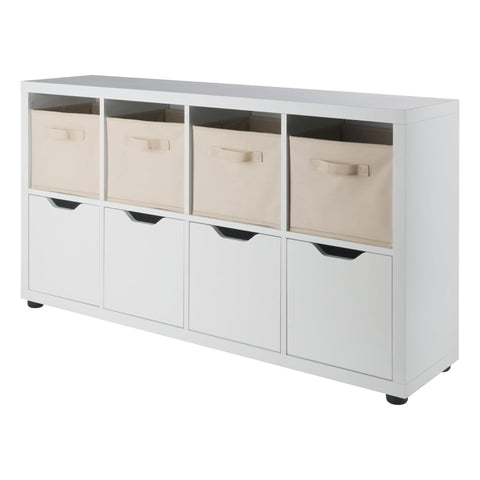 Oakestry Julian Storage Cabinet Set White Organizer for Living Room and Home Office with 4 Beige Baskets